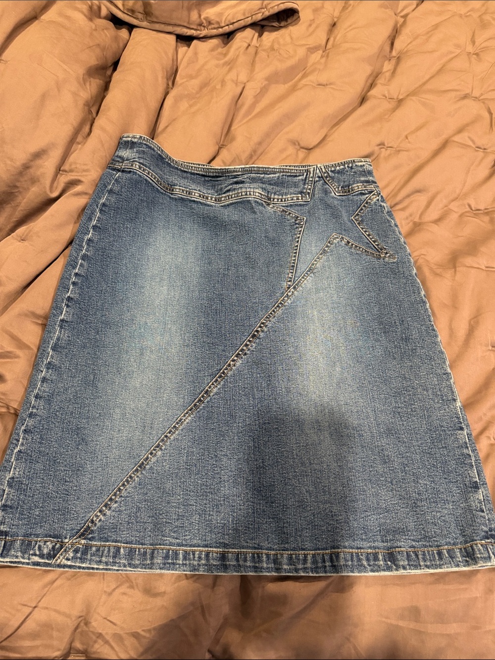 Denim A-Line knee length Skirt with Star Stitching Size 12